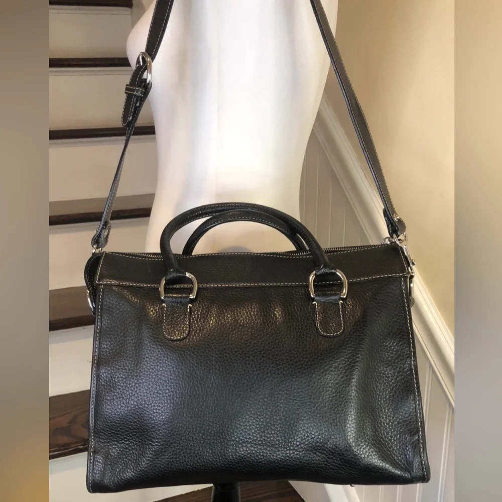 MDOONEY BOURKE Black Tumbled Leather Laptop Briefcase Work Bag w/ Shoulder Strap